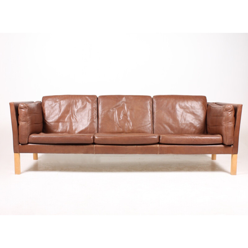Vintage Danish Three-Seater Leather Sofa from Ivan Schlecter - 1960s