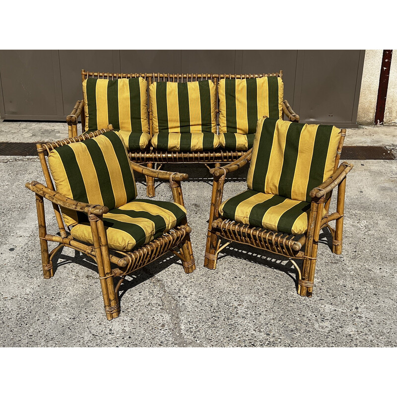 Vintage bamboo and rattan living room set, Italy 1960