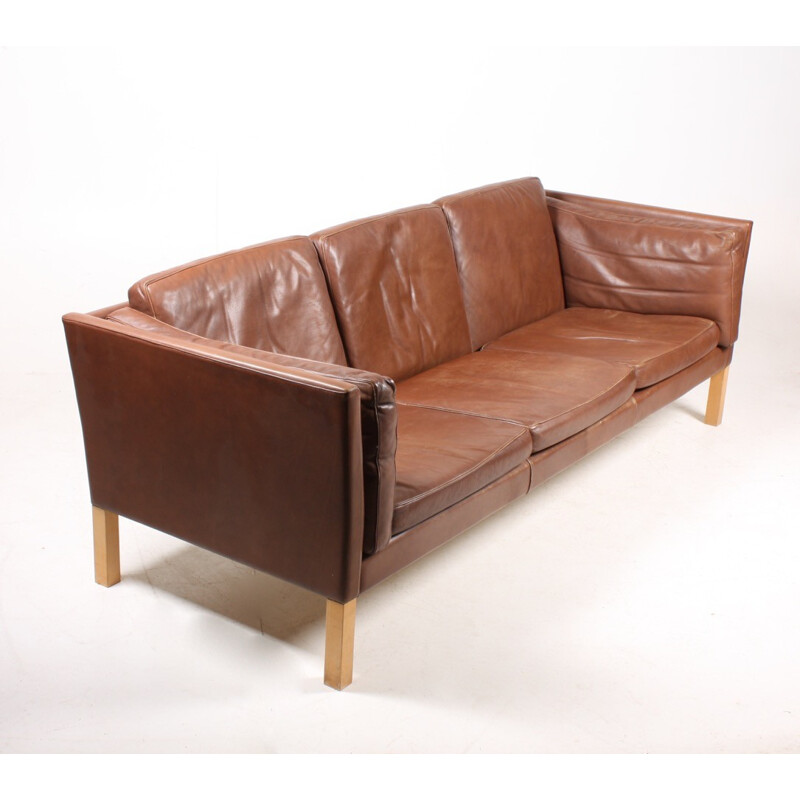 Vintage Danish Three-Seater Leather Sofa from Ivan Schlecter - 1960s