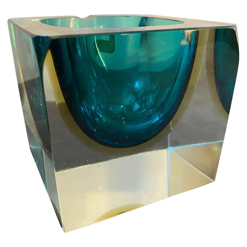 Vintage square Sommerso Murano glass ashtray by Mandruzzato, 1970s