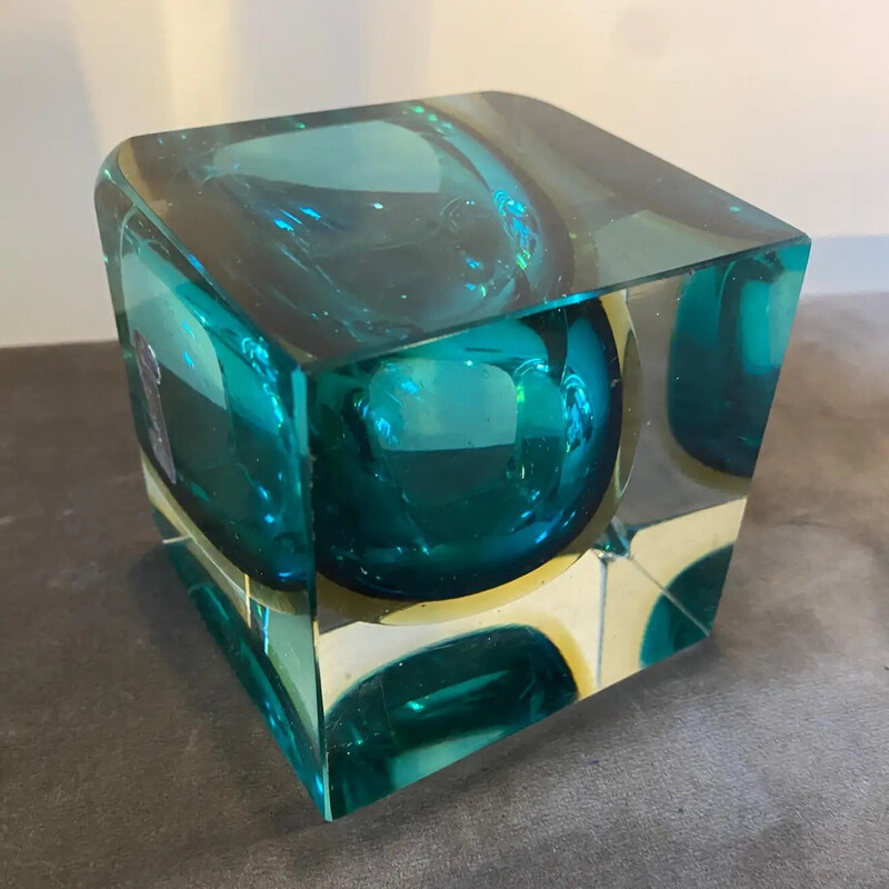 Cenicero cuadrado vintage de cristal de Murano Sommerso de Mandruzzato, años 70
