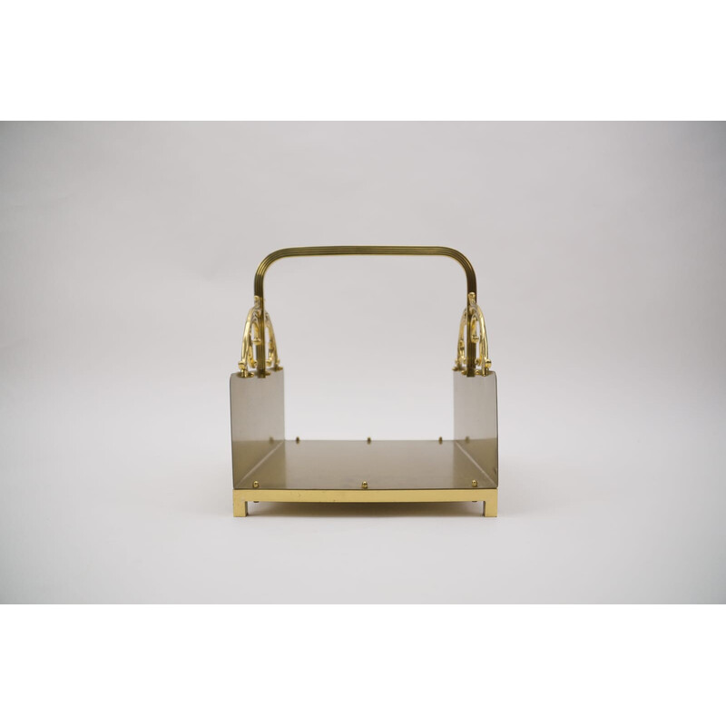 Vintage brass and metal firewood holder, Italy 1970s