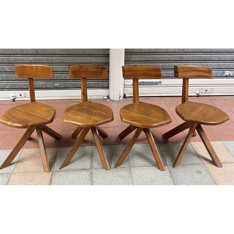 Set aus 4 Vintage-Stühlen S34A in Ulme von Pierre Chapo, 1970