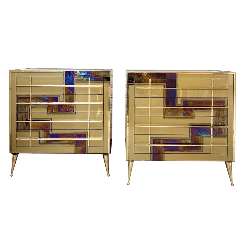 Pair of vintage golden chests of drawers, 1970-1980