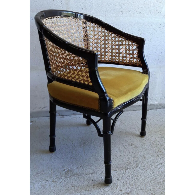 Vintage blackened wood and cane dining set, 1970