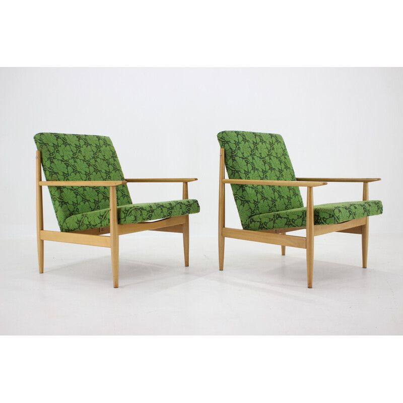 Pair of vintage beechwood armchairs with upholstery by Ton ,Czechoslovakia 1960s