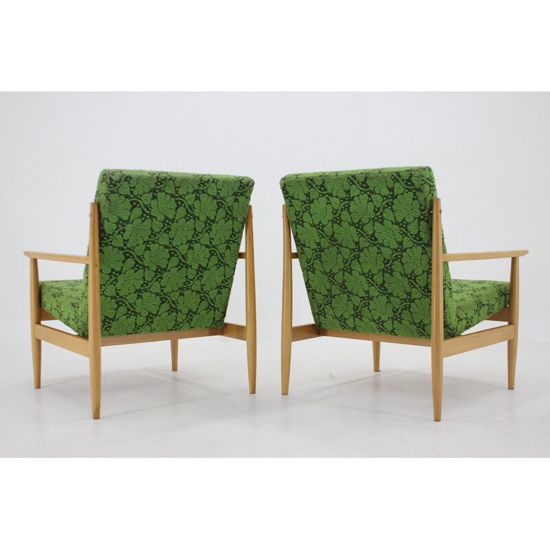 Pair of vintage beechwood armchairs with upholstery by Ton ,Czechoslovakia 1960s