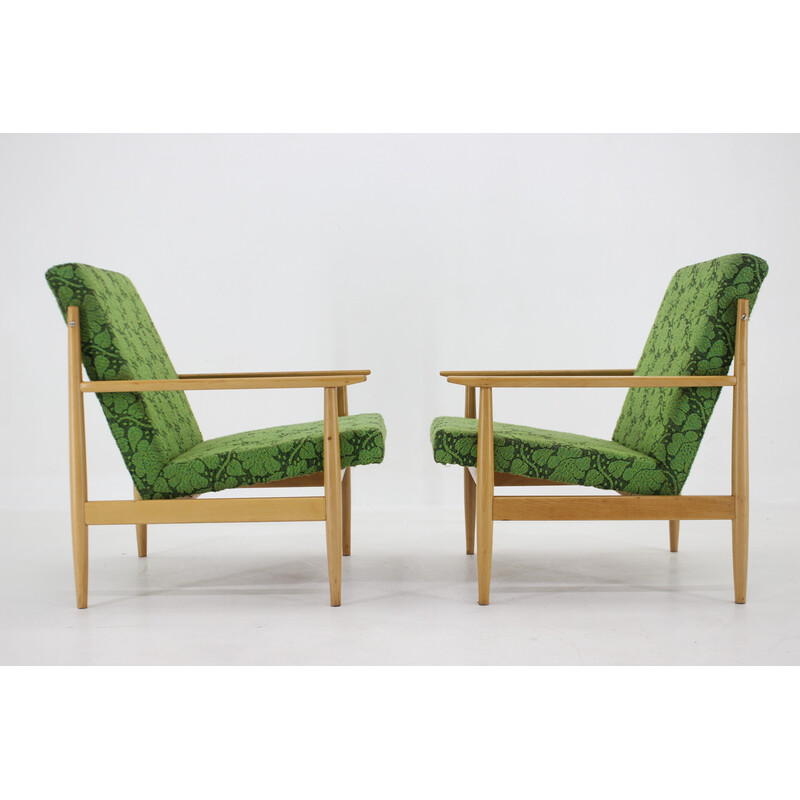 Pair of vintage beechwood armchairs with upholstery by Ton ,Czechoslovakia 1960s
