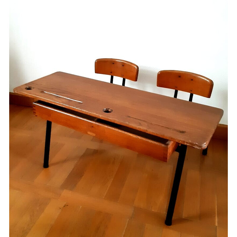 Vintage school desk in beechwood, 1950