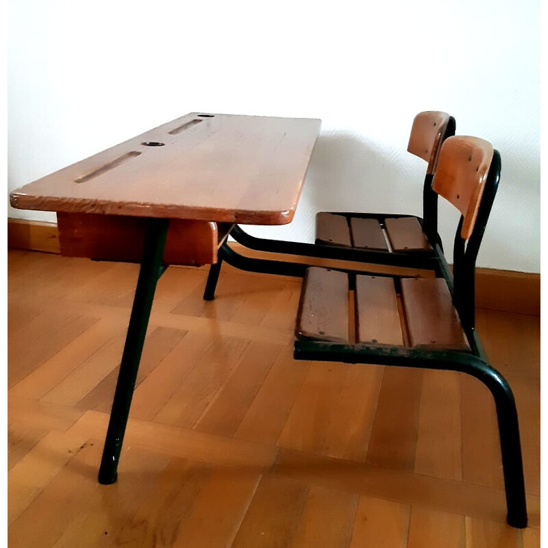 Vintage school desk in beechwood, 1950