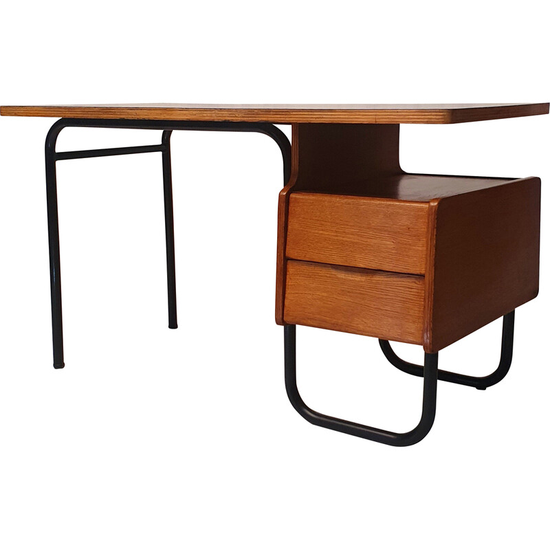 Vintage oakwood desk by Robert Charroy for Mobilor, 1955