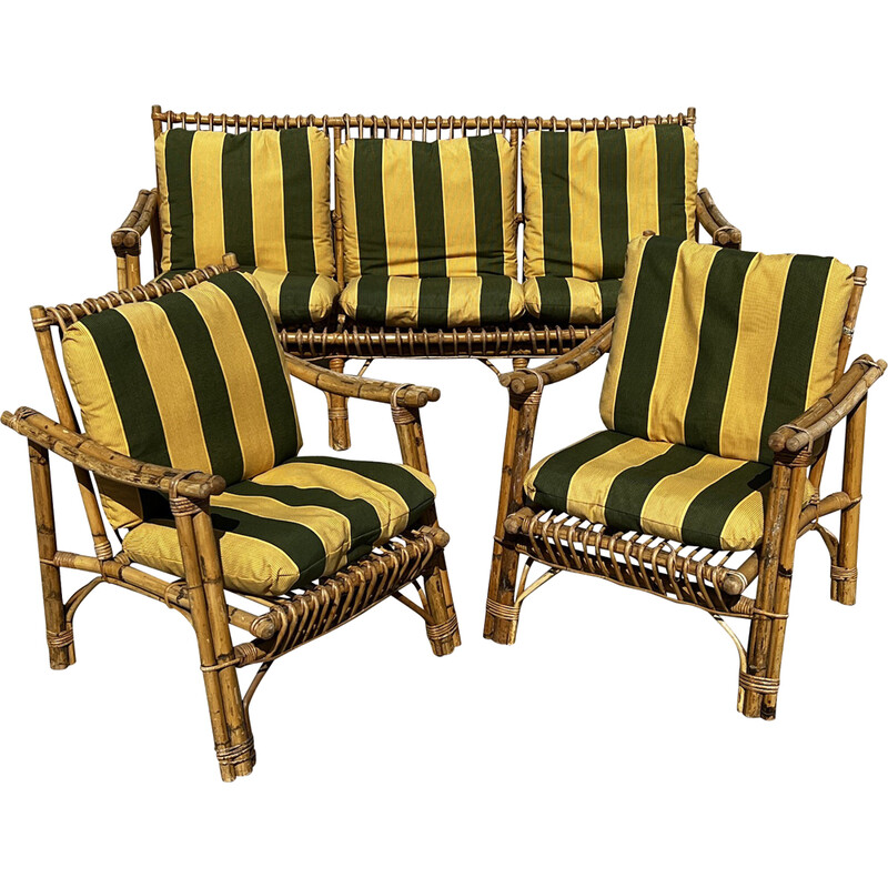 Vintage bamboo and rattan living room set, Italy 1960