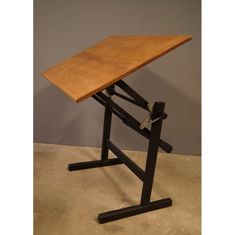 Table à dessin et son tabouret en acier et bois - 1960 