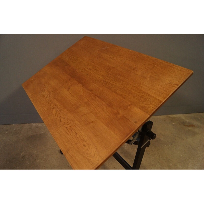 Drawing table and its vintage stool in steel and wood - 1960s 