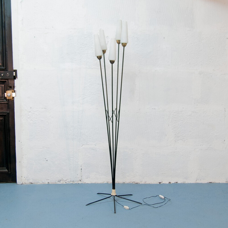 Black floor lamp in iron and glass - 1950s