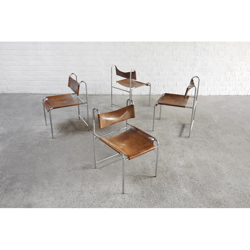 Conjunto de 4 cadeiras de jantar francesas vintage de Pascal Mourgue, década de 1970