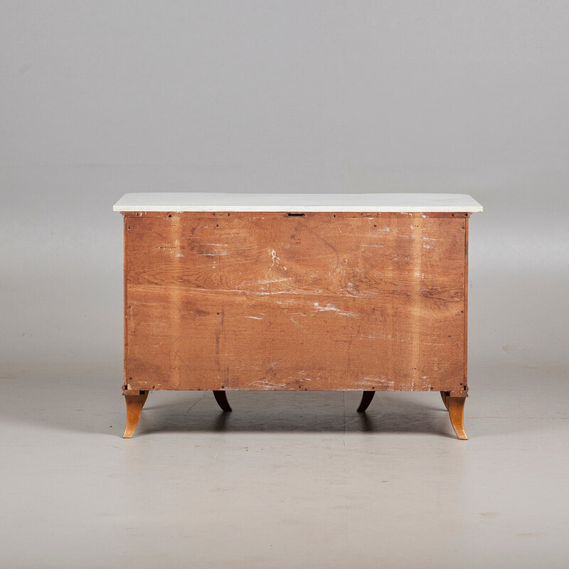 Vintage cherry wood chest of drawers with marble top, 1920s