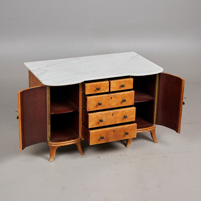 Vintage cherry wood chest of drawers with marble top, 1920s