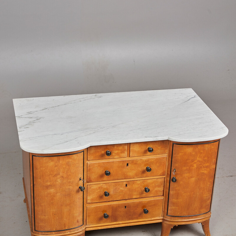 Vintage cherry wood chest of drawers with marble top, 1920s