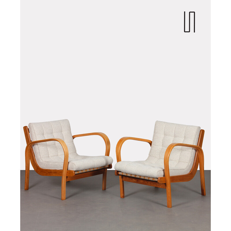 Pair of vintage armchairs by Kropacek and Kozelka for Interier Praha, 1944