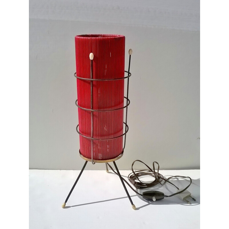 Vintage table lamp with brass tripod base, 1950