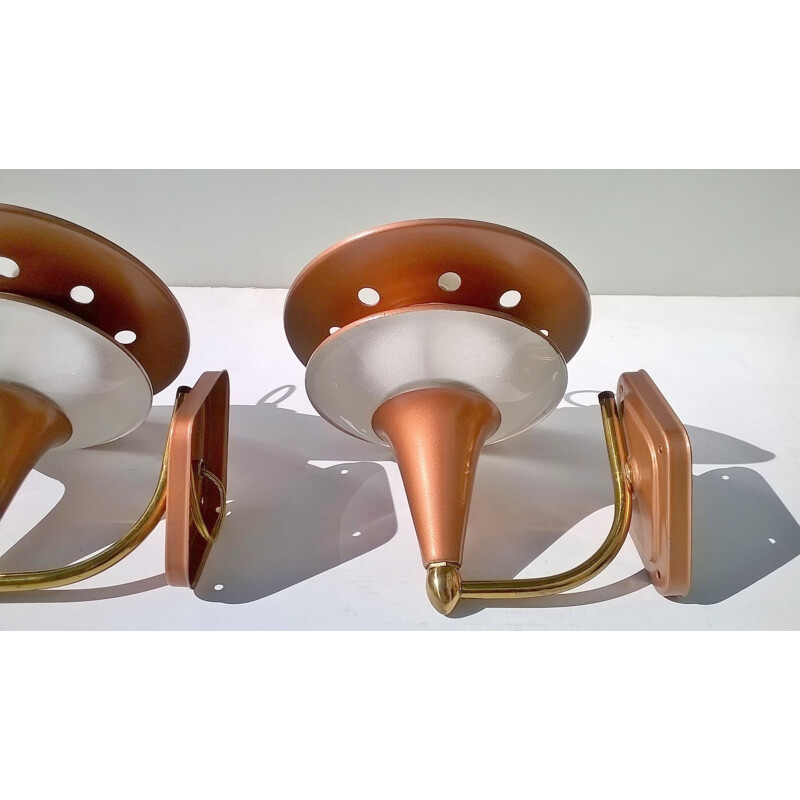 Pair of Sconces in copper and glass - 1960s
