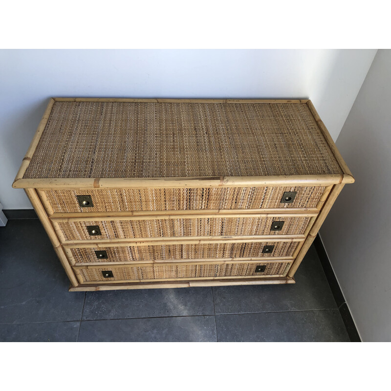 Commode vintage en rotin et bambou par Dal Vera, 1970