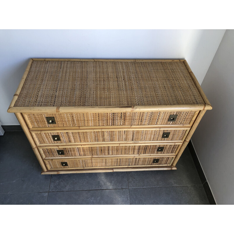Vintage rattan and bamboo chest of drawers by Dal Vera, 1970