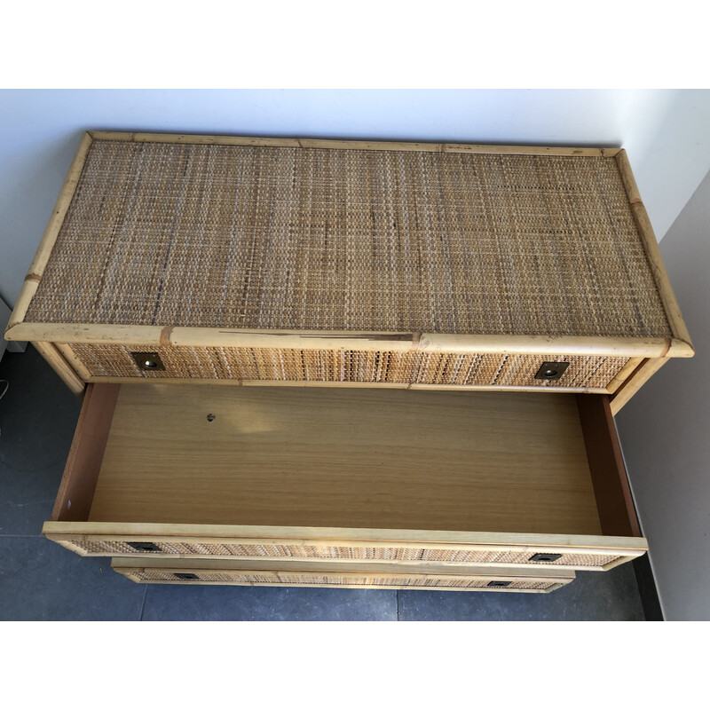 Vintage rattan e cómoda de bambu de Dal Vera, 1970