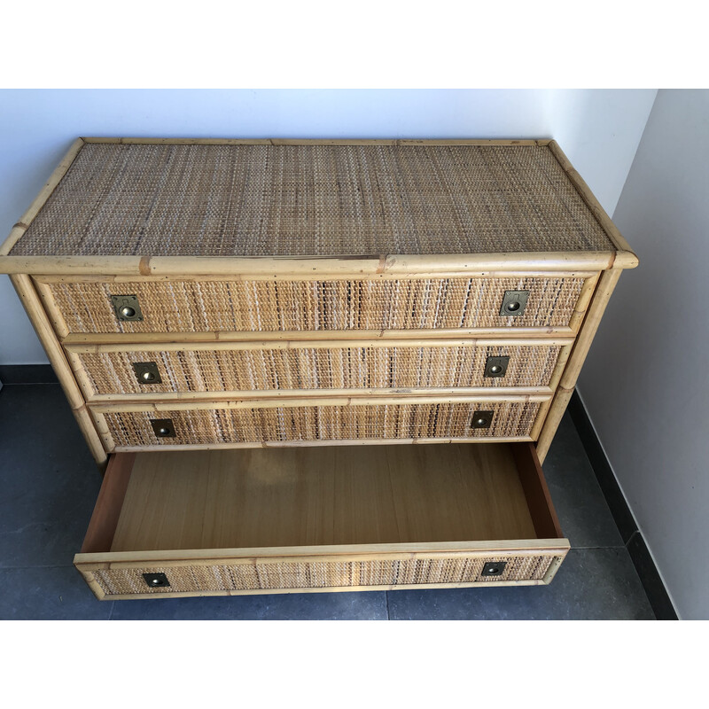Vintage rattan and bamboo chest of drawers by Dal Vera, 1970