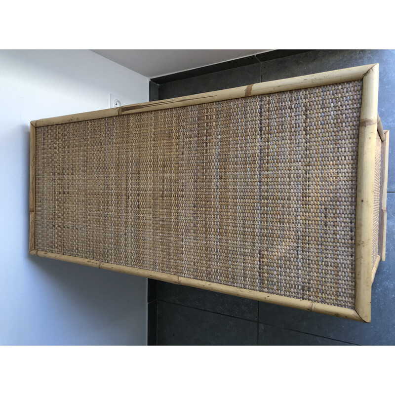 Vintage rattan e cómoda de bambu de Dal Vera, 1970