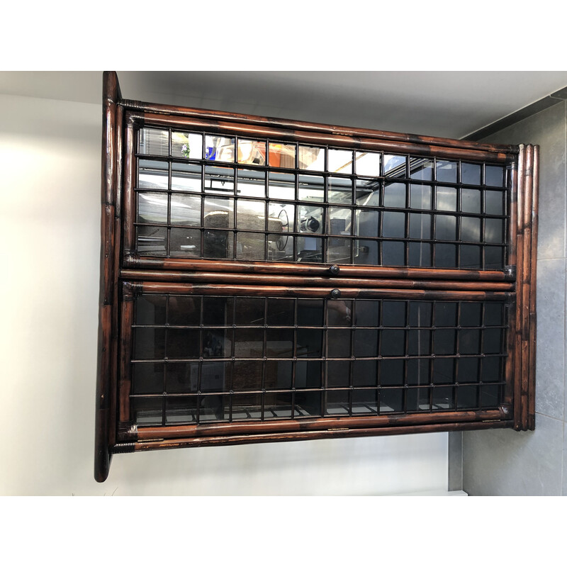 Vintage bamboo and glass display cabinet