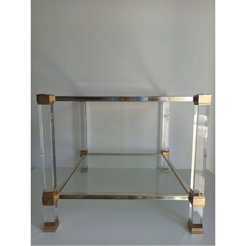 Square vintage coffee table in glass and altuglass by Pierre Vandel