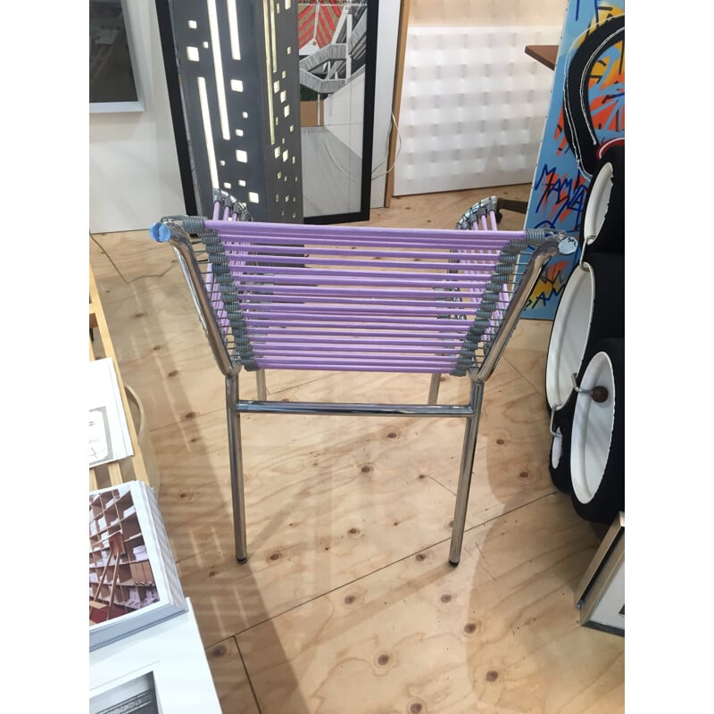 Ecart international "Sandows" purple chair in chromed metal, Rene HERBST - 1980s