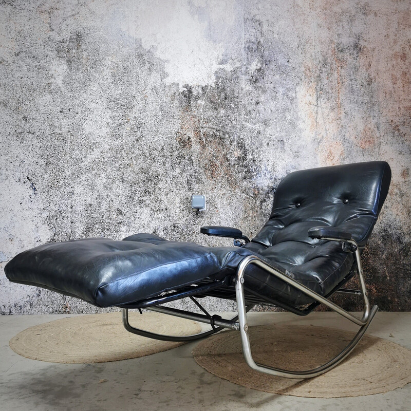 Banmüller vintage schommelstoel in zwart leer