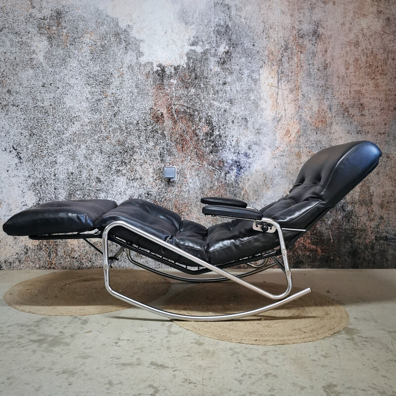 Banmüller vintage rocking chair in black leather