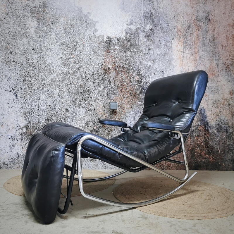 Banmüller vintage rocking chair in black leather