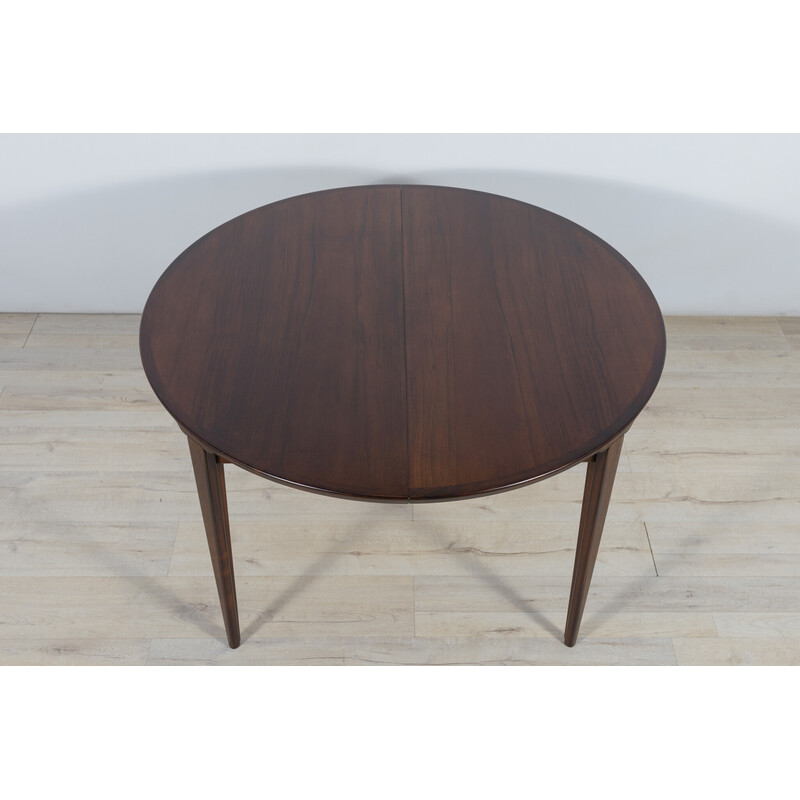 Mid-century round rosewood dining table by Henry Rosengren Hansen for Brande Mobel Industry, 1960s