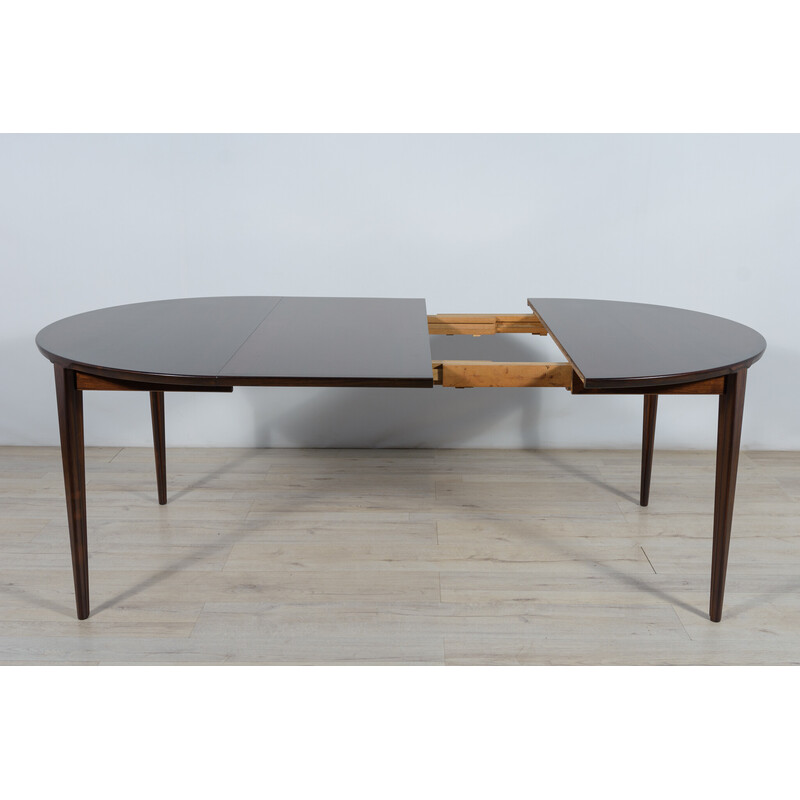 Mid-century round rosewood dining table by Henry Rosengren Hansen for Brande Mobel Industry, 1960s