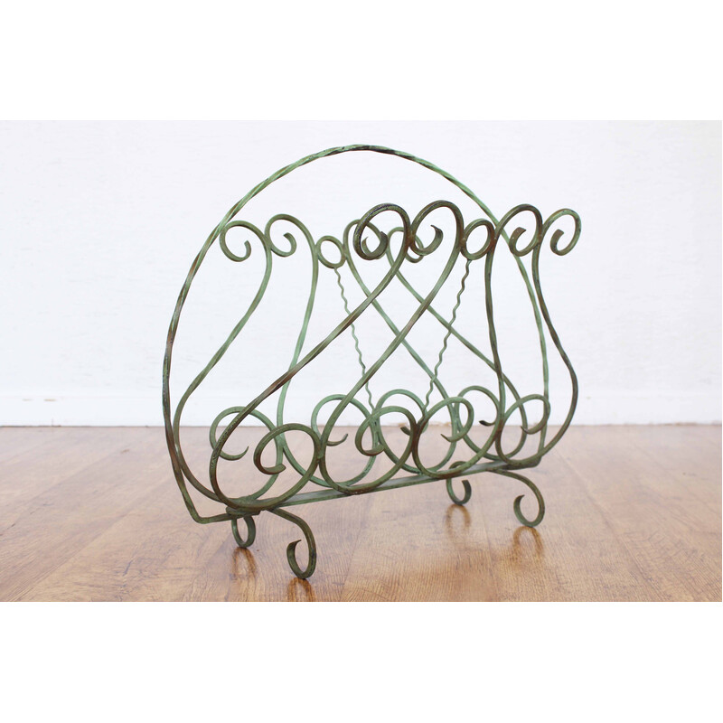 Vintage green metal magazine rack, 1960