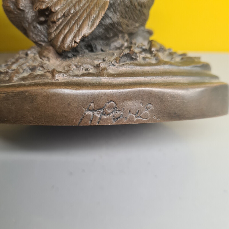 Figurine vintage mère poule avec poussins en bronze, 1900