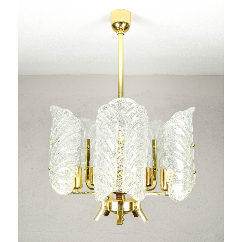 Lámpara vintage de cristal y acero dorado de Carl Fagerlund para Orrefors, Suecia 1960