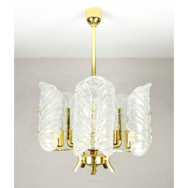 Vintage glass and golden steel chandelier by Carl Fagerlund for Orrefors, Sweden 1960