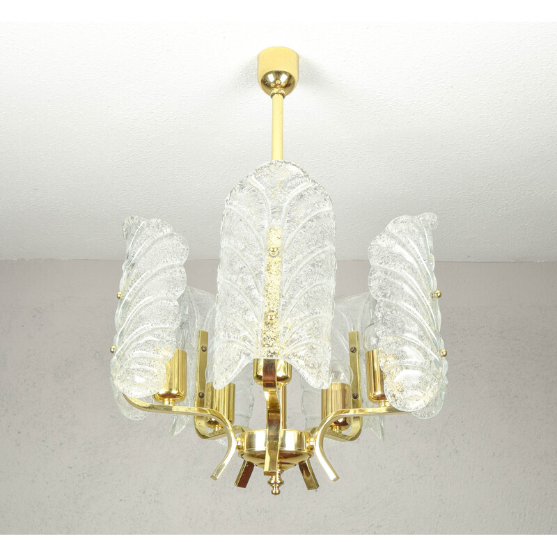 Vintage glass and golden steel chandelier by Carl Fagerlund for Orrefors, Sweden 1960