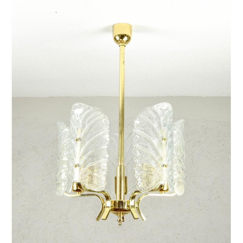 Vintage glass and golden steel chandelier by Carl Fagerlund for Orrefors, Sweden 1960