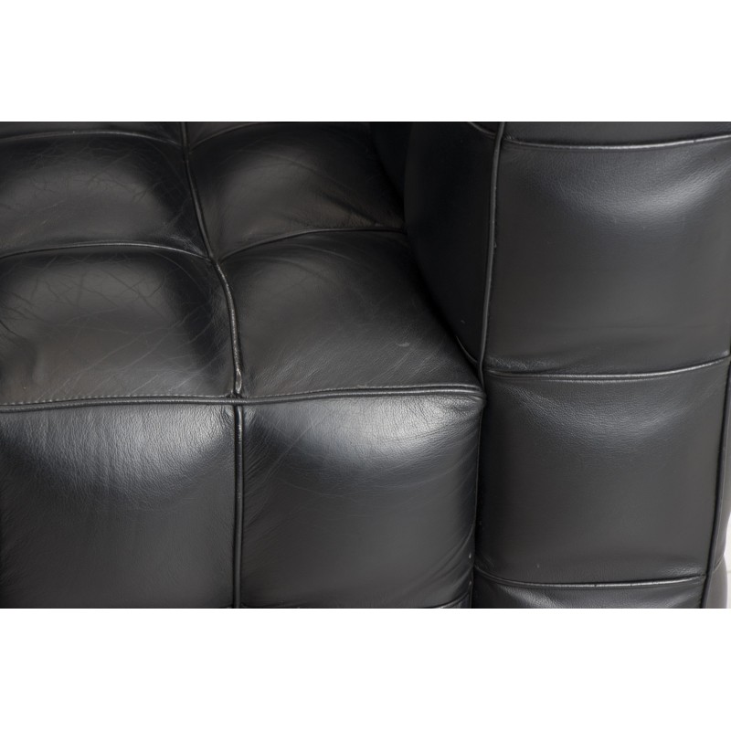 Pair of vintage "Kubus" black leather armchairs, 1970s