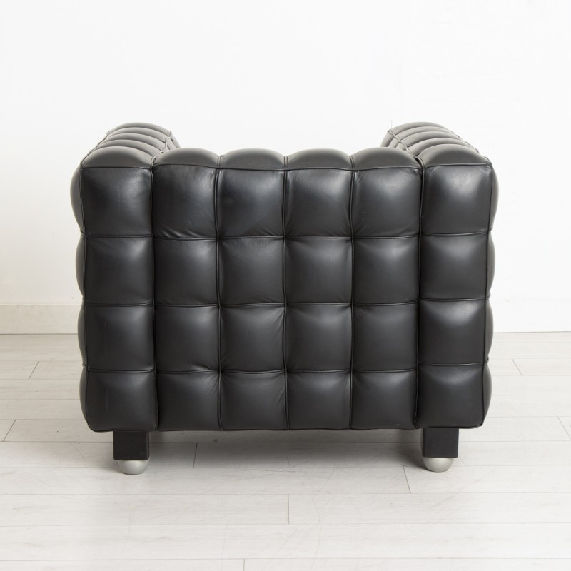 Pair of vintage "Kubus" black leather armchairs, 1970s