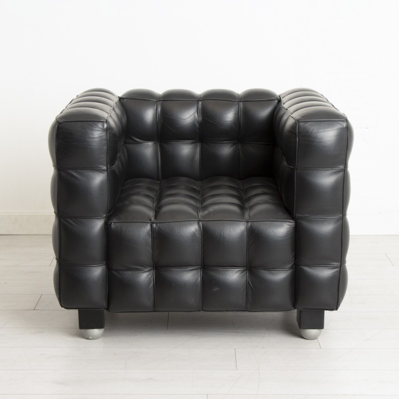 Paire de fauteuils vintage "Kubus" en cuir noir, 1970