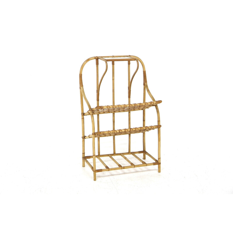 Vintage magazine rack in rattan and glass, Sweden 1960