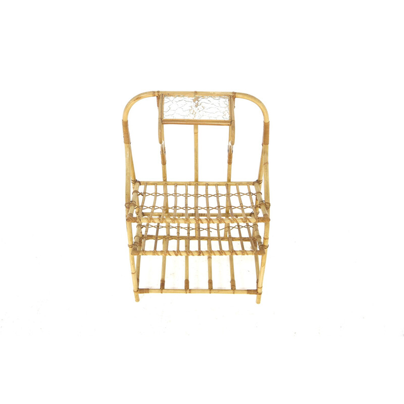 Vintage magazine rack in rattan and glass, Sweden 1960